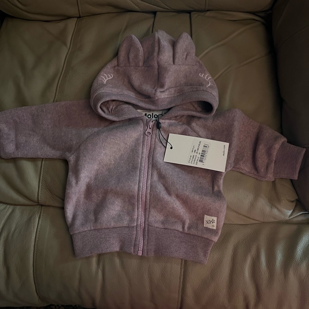 Kids Purple Hoodie with Ears by Molo. Unicorn? Size 62 - Picture 2 of 11